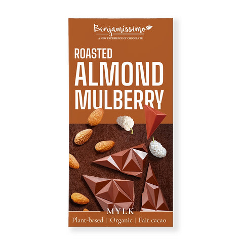 Organic Vegan Chocolate Roasted Almond Mulberry (Milky), 60g, Benjamissimo